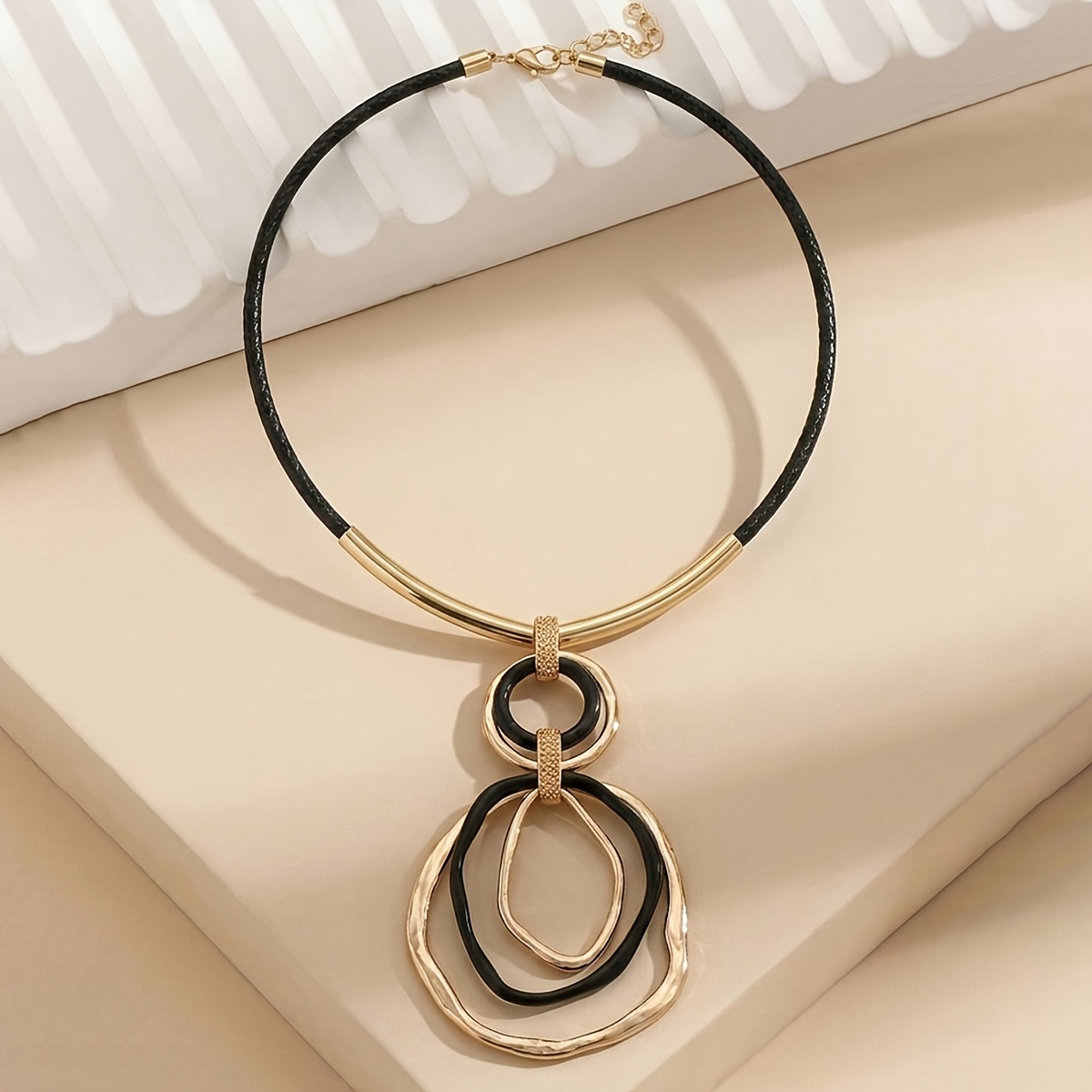 Women's Creative Geometric Round Black Rope Pendant Necklace
